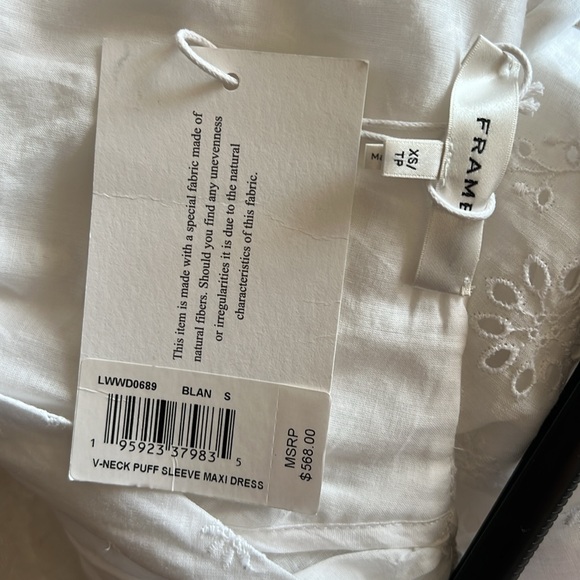 NWT $568 Frame V Neck Puff sleeve maxi dress white size X Small - Picture 7 of 12